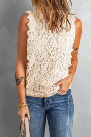 Pure And Fresh V-Neck Scalloped Lace Tank Top