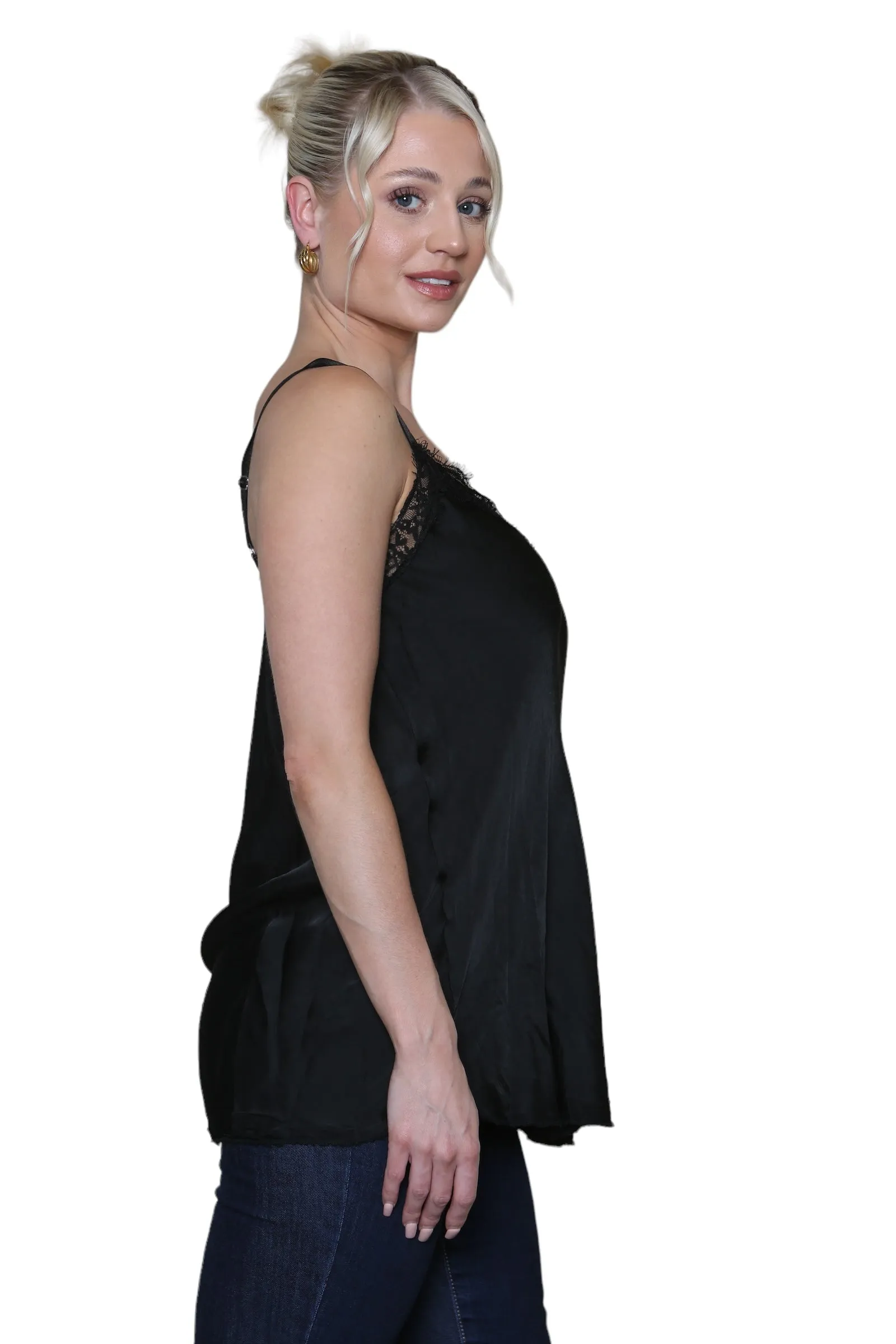 Sateen Crochet Trim Vest Top