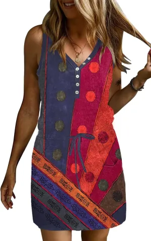 SAUKOLE Womens Summer Swing Short Dress with Pockets Casual Cover Ups Loose Flowy Sundress