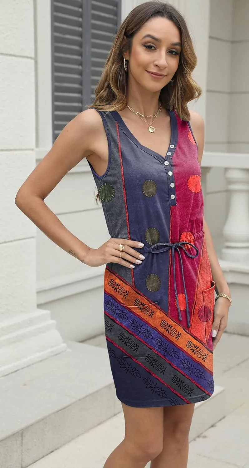 SAUKOLE Womens Summer Swing Short Dress with Pockets Casual Cover Ups Loose Flowy Sundress