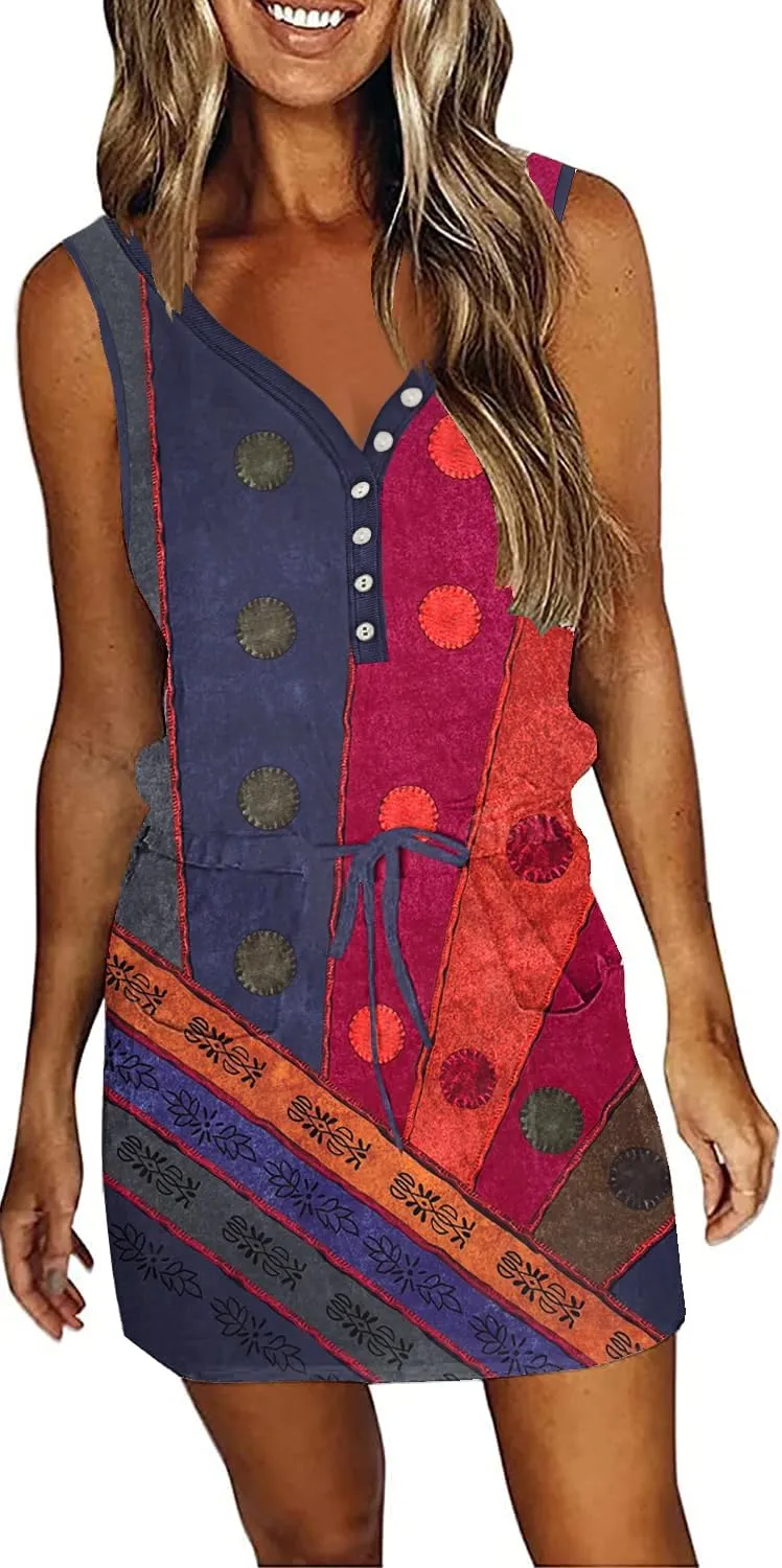SAUKOLE Womens Summer Swing Short Dress with Pockets Casual Cover Ups Loose Flowy Sundress