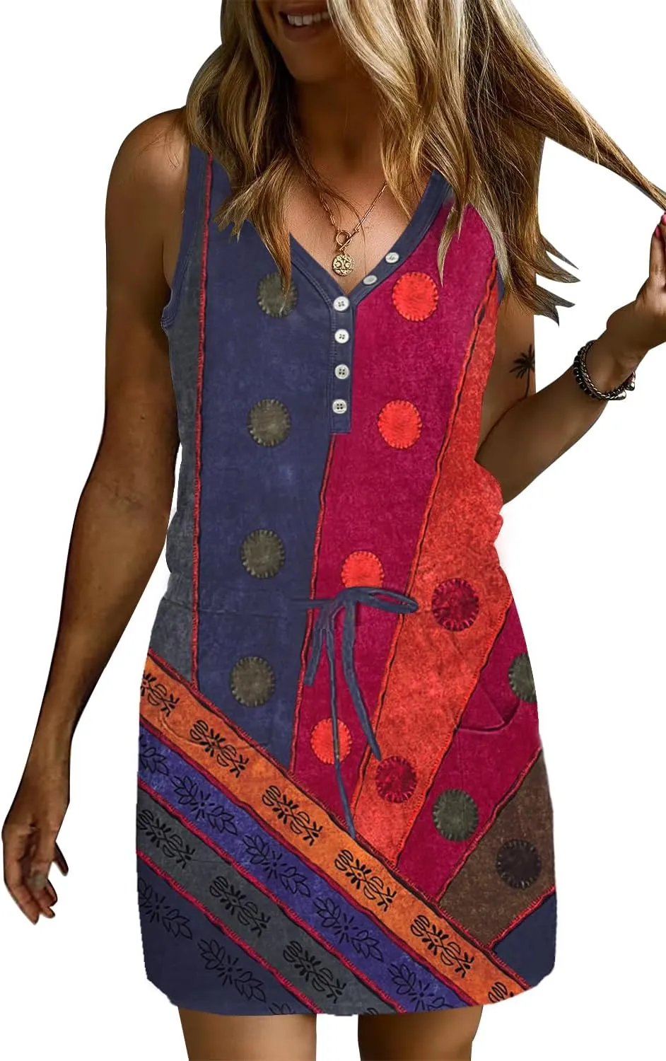 SAUKOLE Womens Summer Swing Short Dress with Pockets Casual Cover Ups Loose Flowy Sundress
