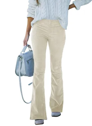 Sidefeel Women's Corduroy Flare Pants Elastic Waist Bell Bottom Trousers 2024 Women Fashions