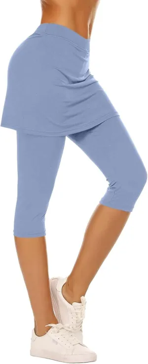 Skirted Leggings for Women 2025 Summer Tennis Golf Skorts Capris Yoga Gym Leggings with Skirts Workout Pants