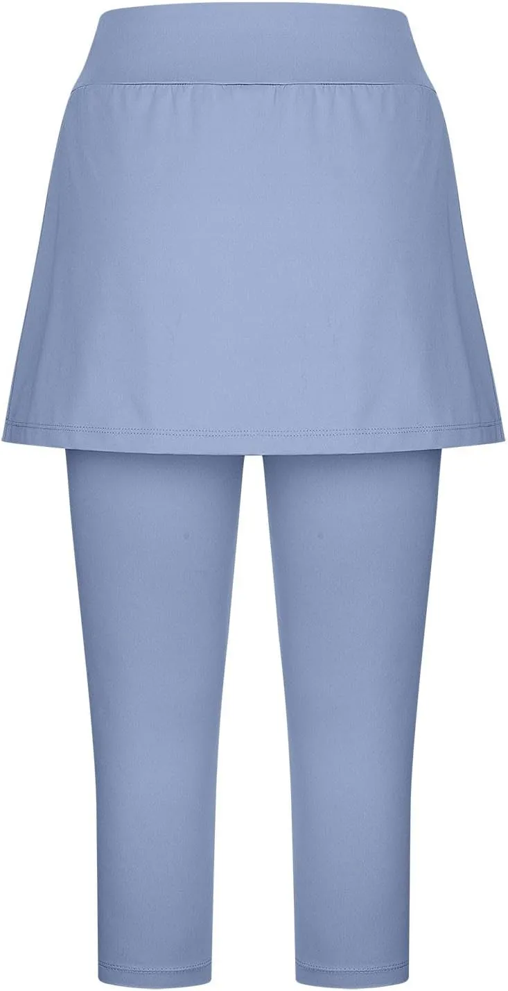 Skirted Leggings for Women 2025 Summer Tennis Golf Skorts Capris Yoga Gym Leggings with Skirts Workout Pants