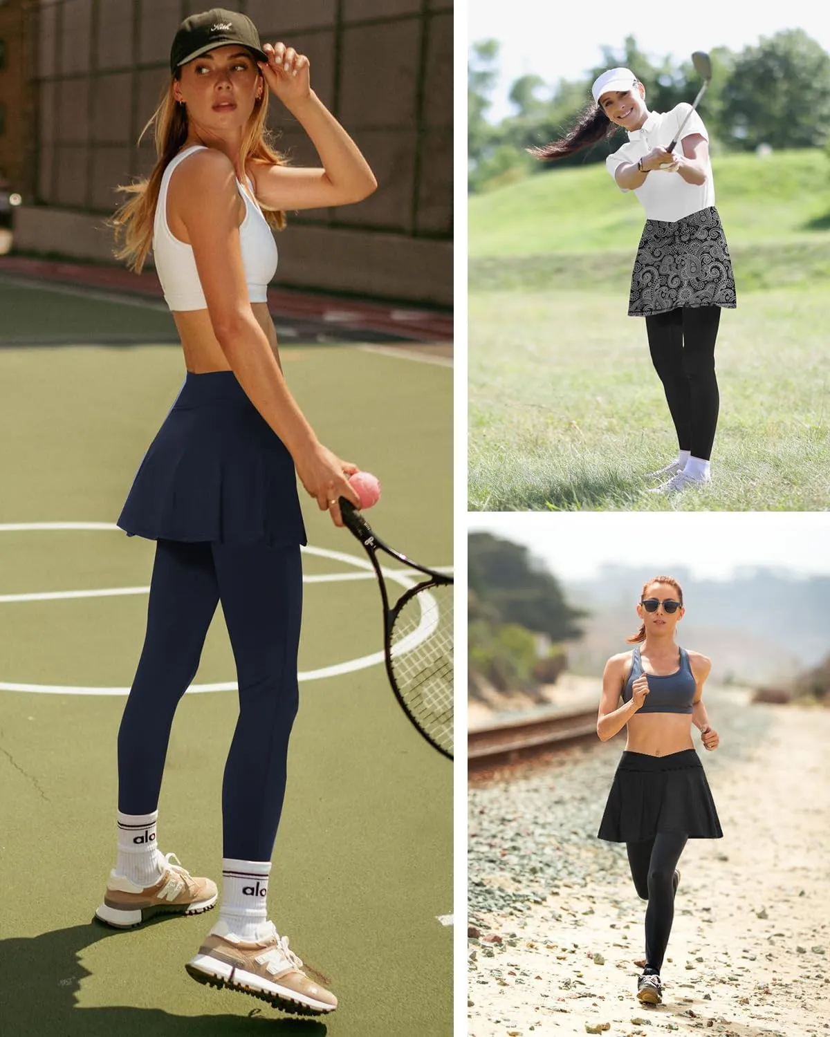 Soneven Tennis Skirted Leggings for Women with Pockets Crossover Ruffle Pleated Golf Skort Active Yoga Leggings with Skirts