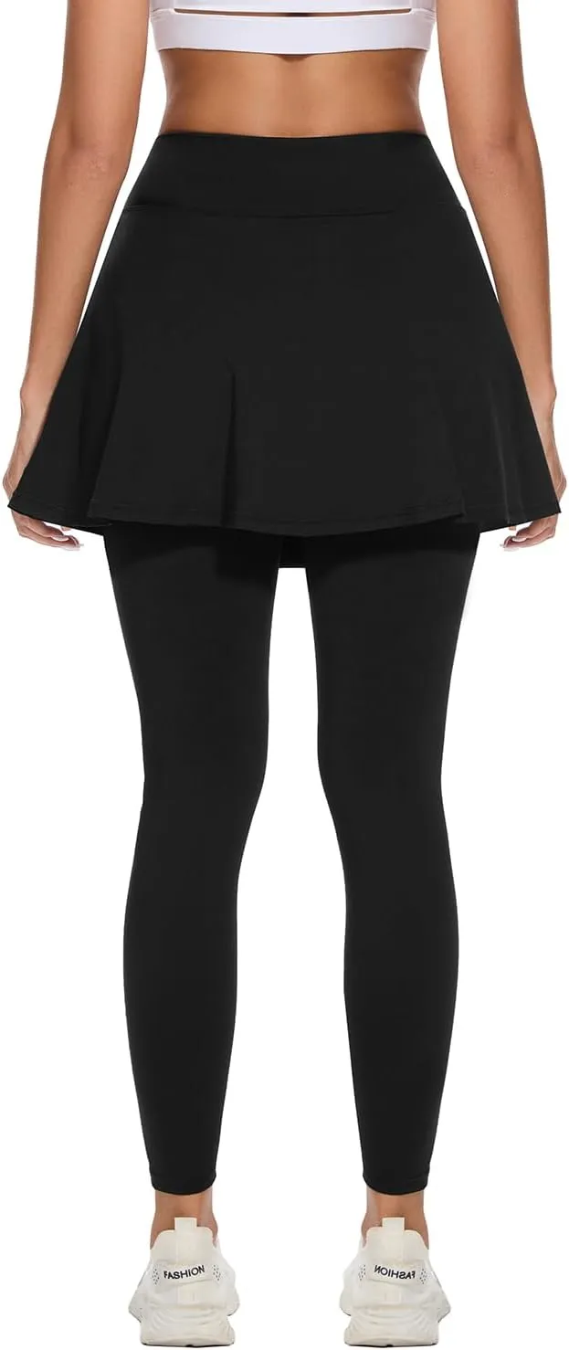 Soneven Tennis Skirted Leggings for Women with Pockets Crossover Ruffle Pleated Golf Skort Active Yoga Leggings with Skirts