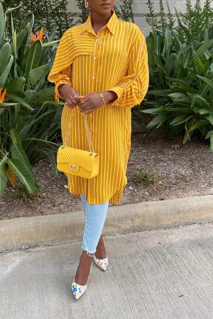 Summer Irregular Striped Lapel Long Shirt