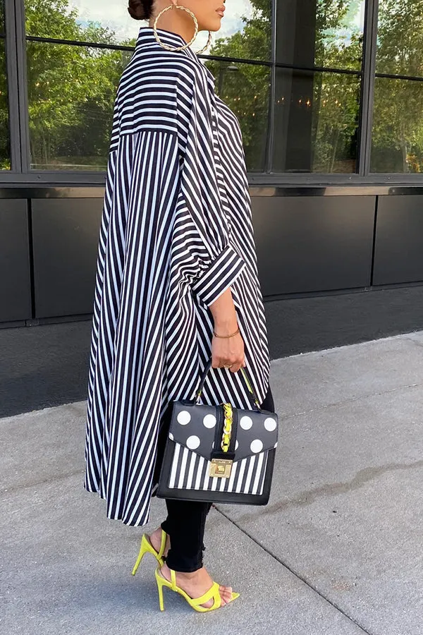 Summer Irregular Striped Lapel Long Shirt
