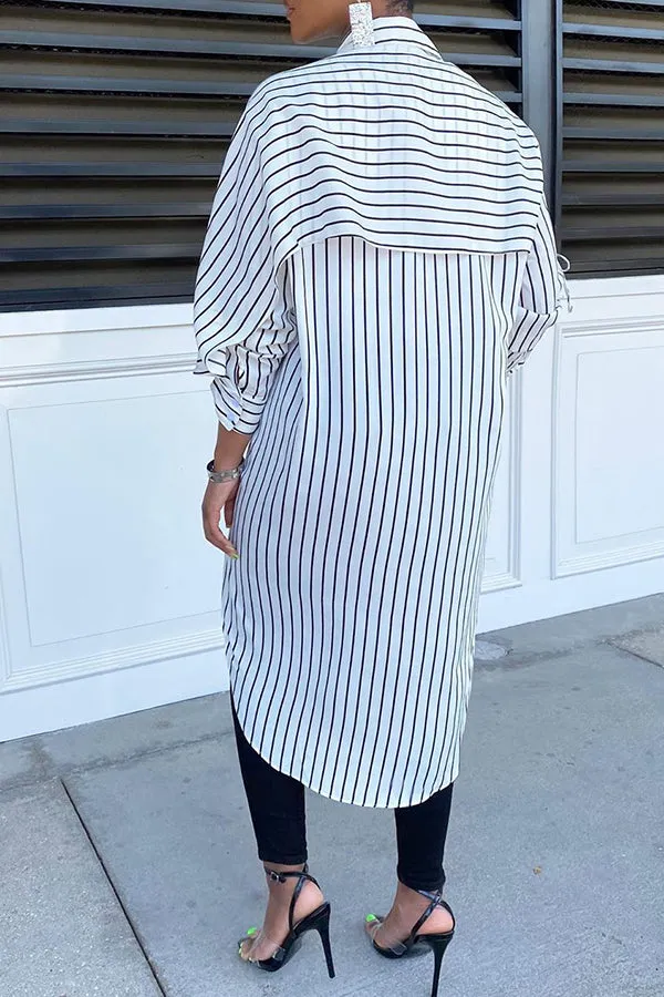 Summer Irregular Striped Lapel Long Shirt