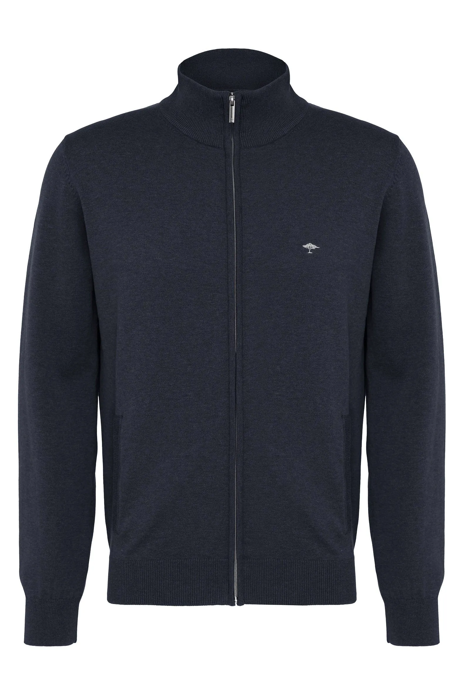 Superfine Cotton Zip-Through Cardigan - Navy