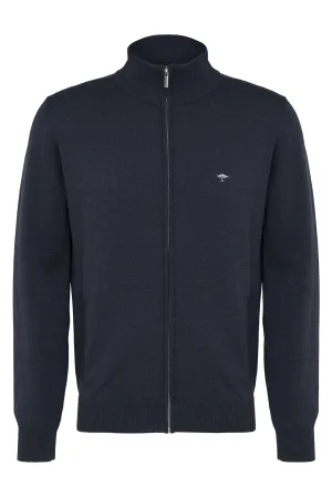 Superfine Cotton Zip-Through Cardigan - Navy