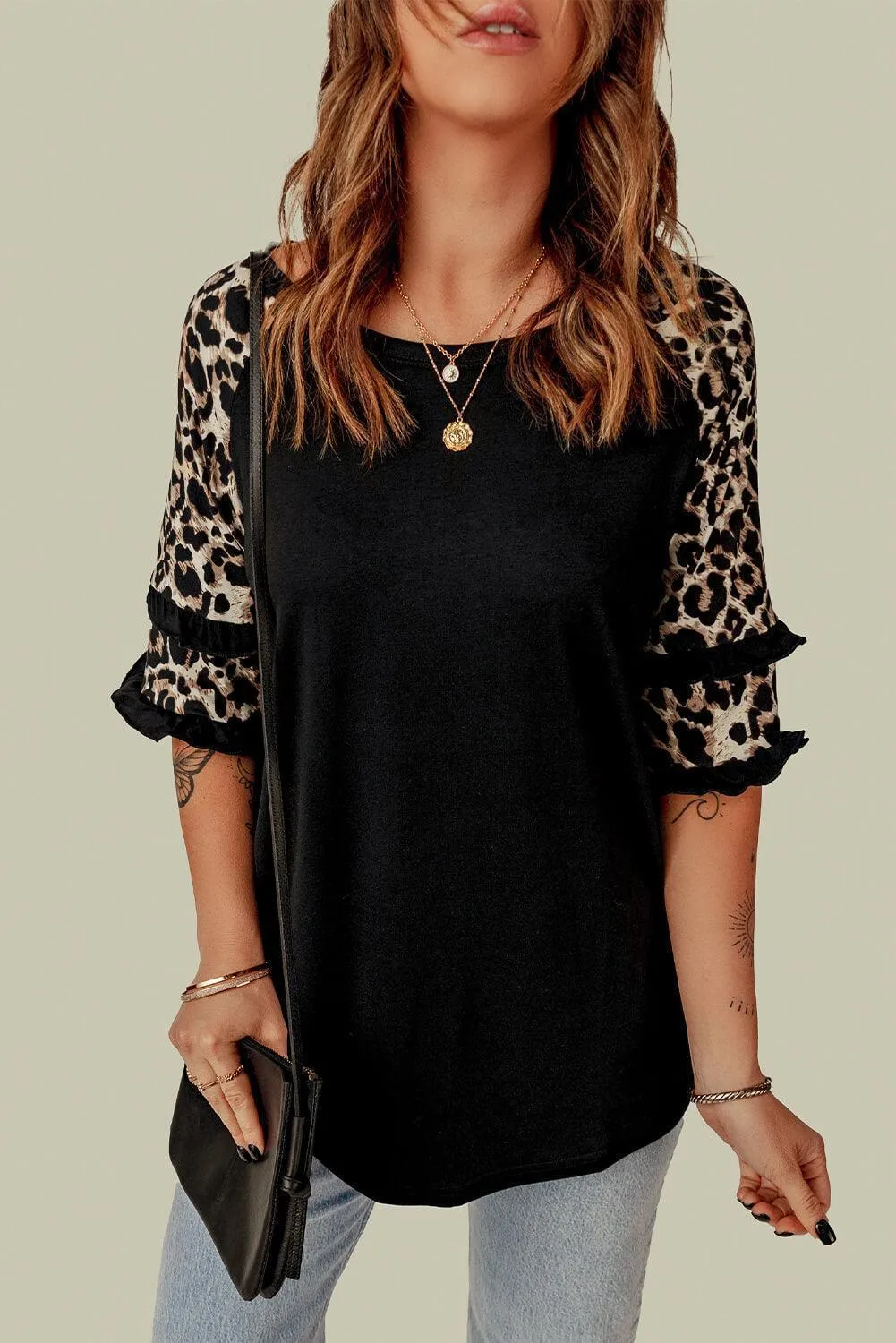 Take A Pause Round Neck Ruffled Sleeve Tee