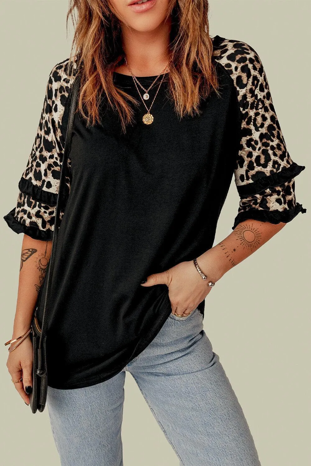 Take A Pause Round Neck Ruffled Sleeve Tee