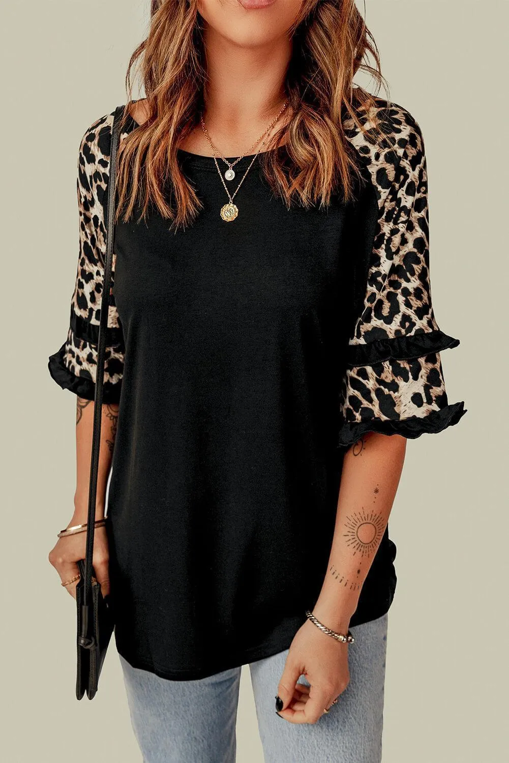 Take A Pause Round Neck Ruffled Sleeve Tee