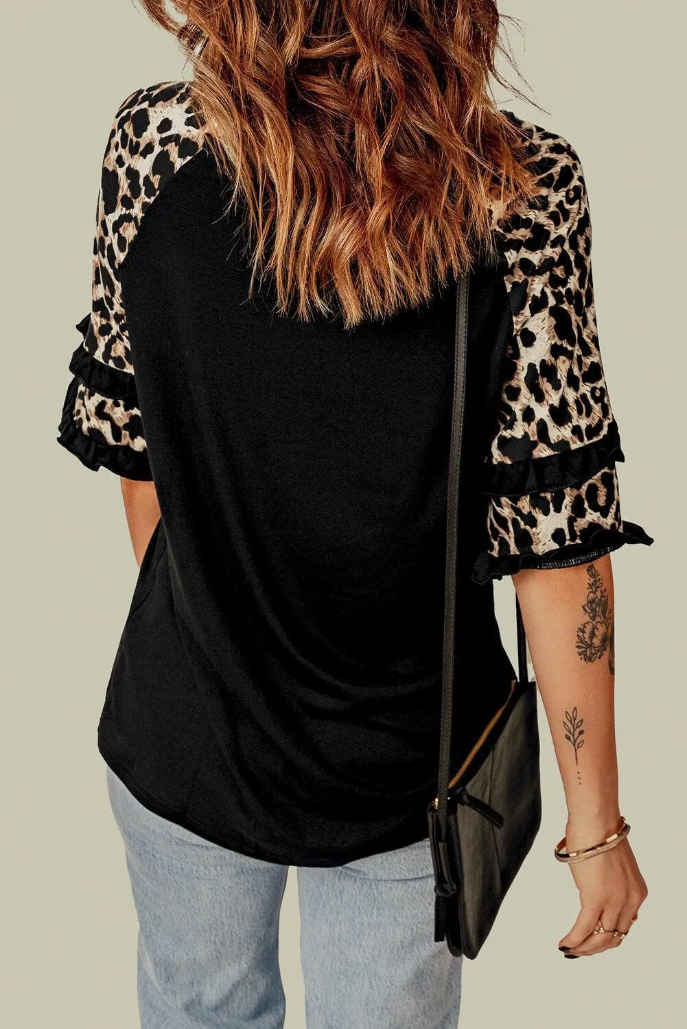 Take A Pause Round Neck Ruffled Sleeve Tee