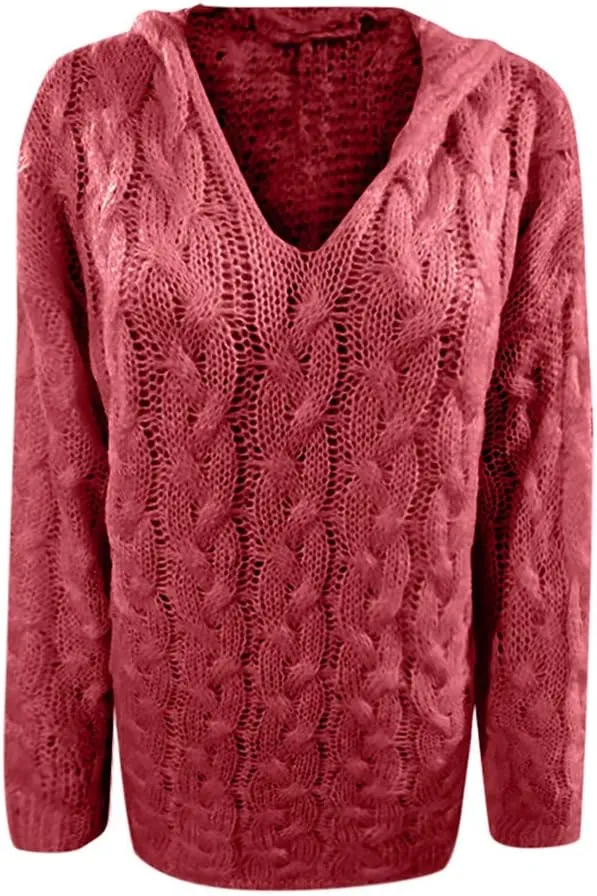 TANGNADE Womens Winter Sweaters Plus Size Hoodies Sweater Knit V Neck Tops Oversized Fashion Casual Long Sleeve Pullover