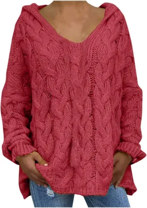 TANGNADE Womens Winter Sweaters Plus Size Hoodies Sweater Knit V Neck Tops Oversized Fashion Casual Long Sleeve Pullover