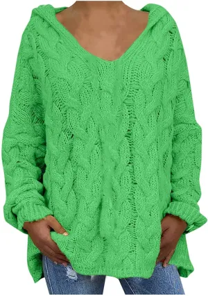 TANGNADE Womens Winter Sweaters Plus Size Hoodies Sweater Knit V Neck Tops Oversized Fashion Casual Long Sleeve Pullover
