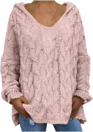TANGNADE Womens Winter Sweaters Plus Size Hoodies Sweater Knit V Neck Tops Oversized Fashion Casual Long Sleeve Pullover