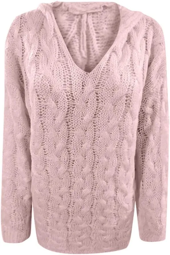 TANGNADE Womens Winter Sweaters Plus Size Hoodies Sweater Knit V Neck Tops Oversized Fashion Casual Long Sleeve Pullover