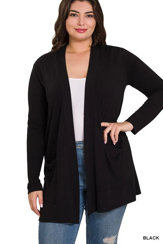 The Classic Staple Plus Black Open Cardigan