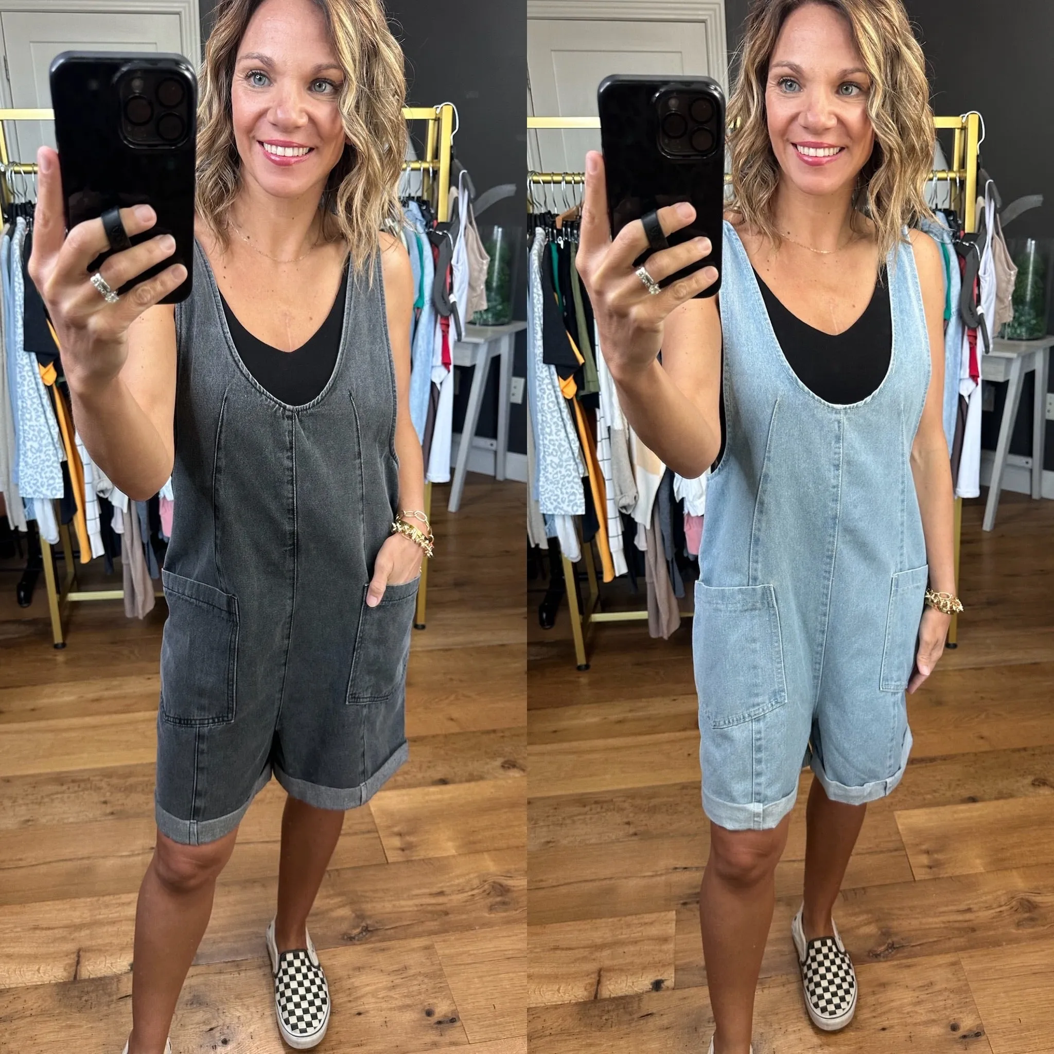 The Mina Denim Pocket Romper - Multiple Options
