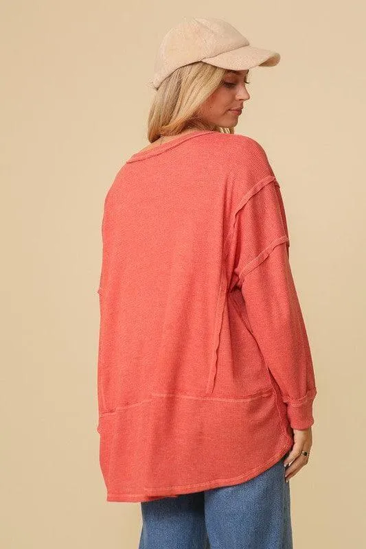 TIMING Thermal High Low V-Neck Oversized Top