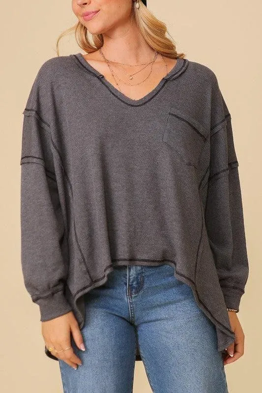 TIMING Thermal High Low V-Neck Oversized Top