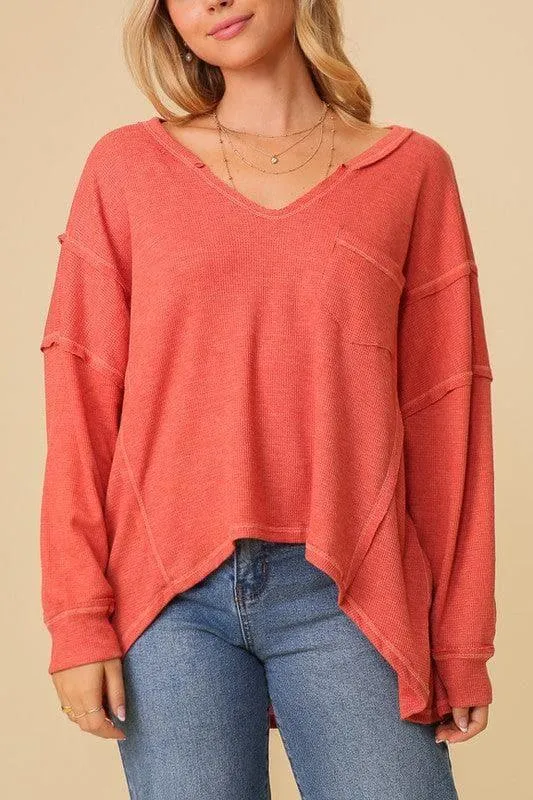 TIMING Thermal High Low V-Neck Oversized Top
