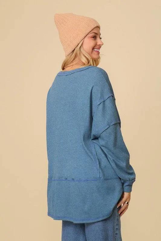 TIMING Thermal High Low V-Neck Oversized Top