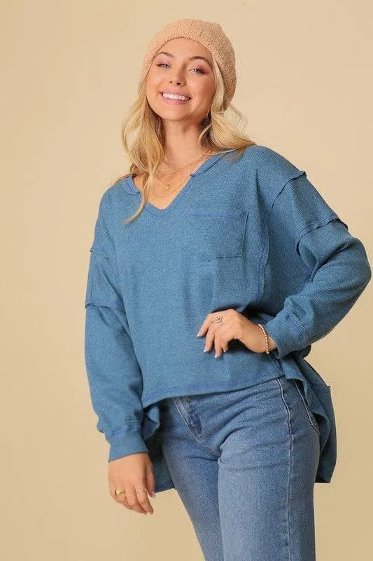 TIMING Thermal High Low V-Neck Oversized Top