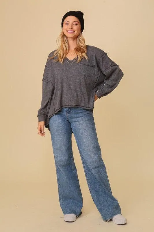 TIMING Thermal High Low V-Neck Oversized Top