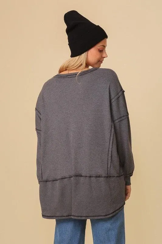 TIMING Thermal High Low V-Neck Oversized Top