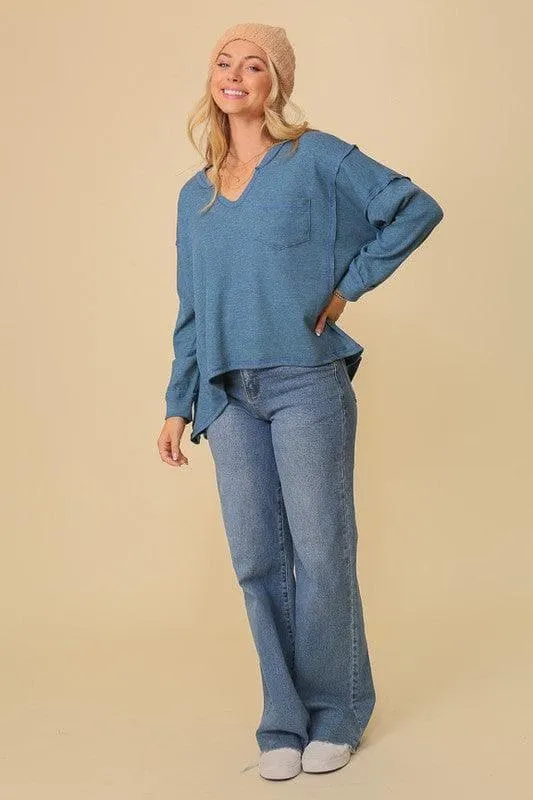 TIMING Thermal High Low V-Neck Oversized Top