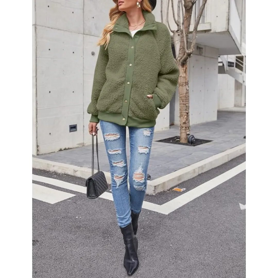 Turtleneck Button Fleece Jacket