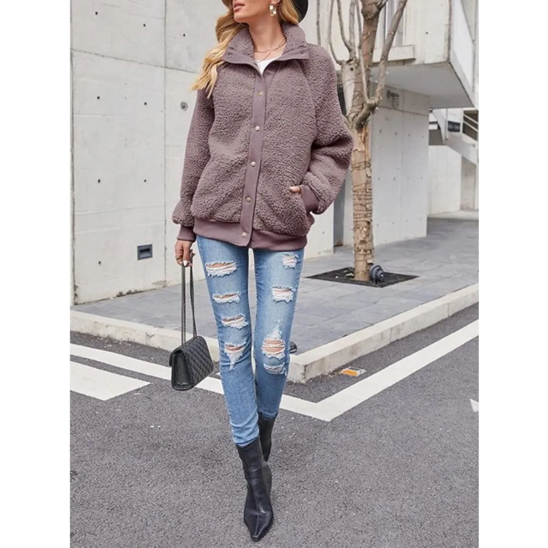 Turtleneck Button Fleece Jacket