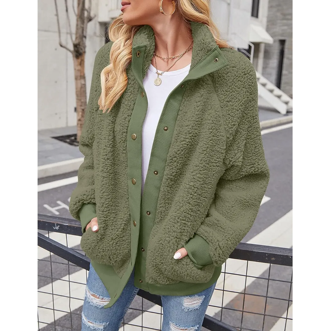 Turtleneck Button Fleece Jacket