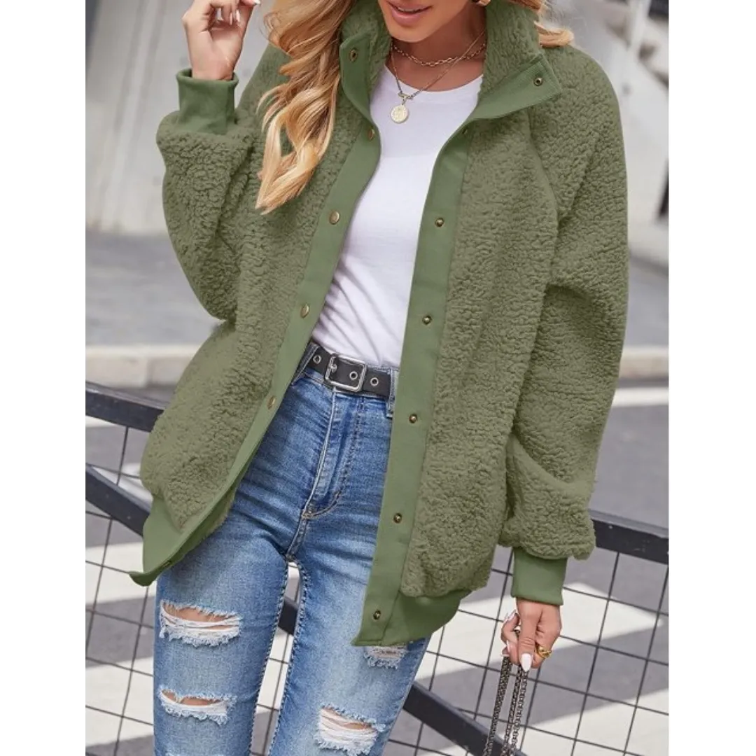 Turtleneck Button Fleece Jacket