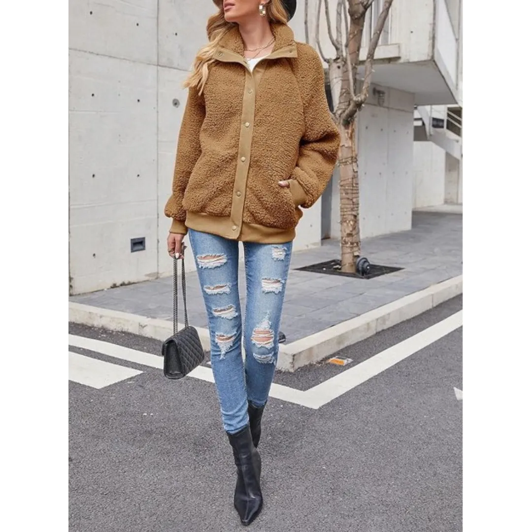 Turtleneck Button Fleece Jacket