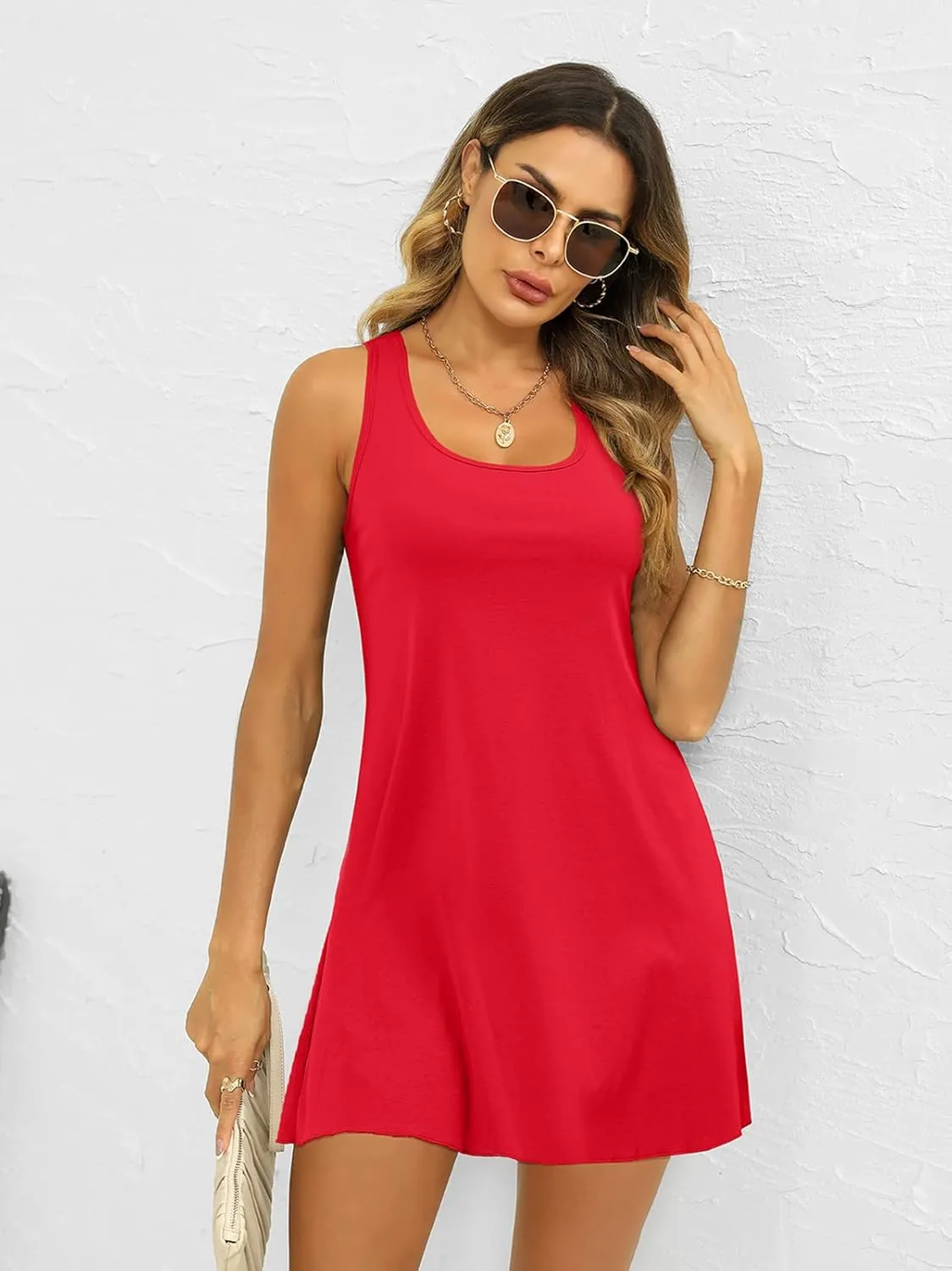 V FOR CITY Women Cotton Tank Dress for Summer Casual Loose Fit Dresses Beach Cover Up Sleeveless T-Shirt Sundress