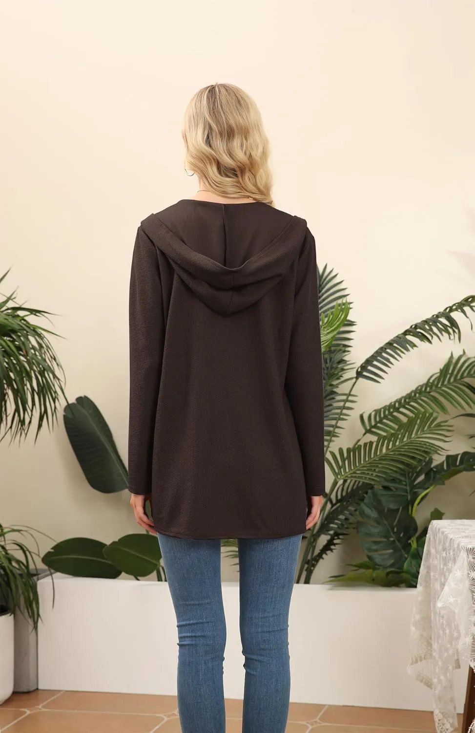 VIISHOW Womens Lightweight Casual Hoodie Cardigans Open Front Waffle Knit Long Sleeve Outwear Coat with Pockets