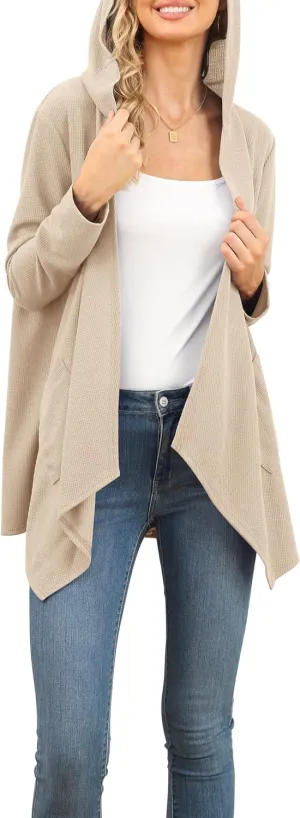 VIISHOW Womens Lightweight Casual Hoodie Cardigans Open Front Waffle Knit Long Sleeve Outwear Coat with Pockets