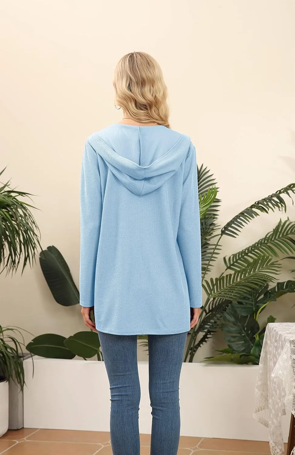 VIISHOW Womens Lightweight Casual Hoodie Cardigans Open Front Waffle Knit Long Sleeve Outwear Coat with Pockets