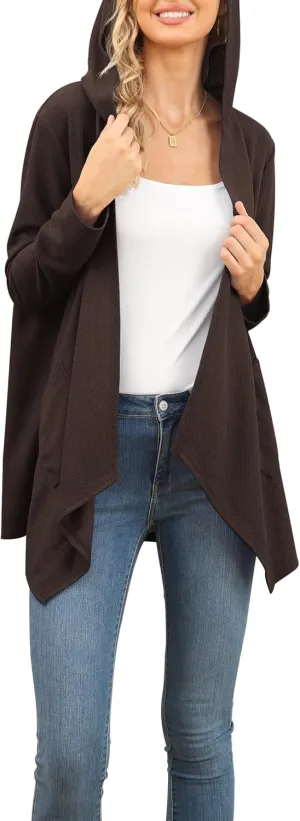 VIISHOW Womens Lightweight Casual Hoodie Cardigans Open Front Waffle Knit Long Sleeve Outwear Coat with Pockets