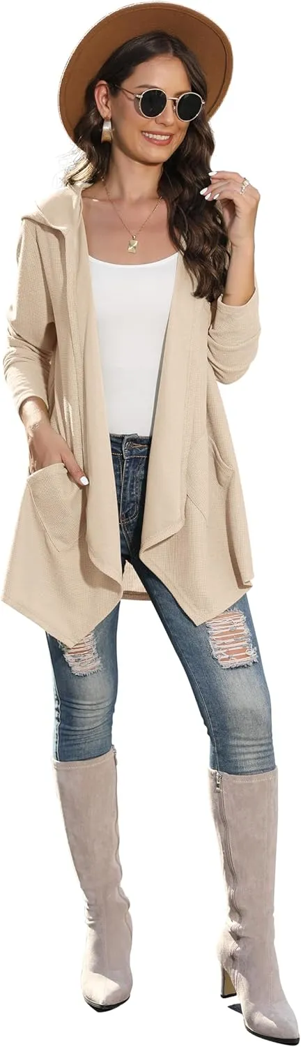 VIISHOW Womens Lightweight Casual Hoodie Cardigans Open Front Waffle Knit Long Sleeve Outwear Coat with Pockets