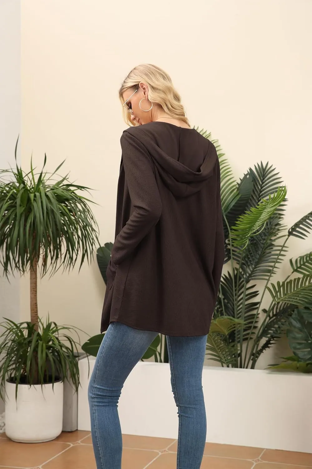 VIISHOW Womens Lightweight Casual Hoodie Cardigans Open Front Waffle Knit Long Sleeve Outwear Coat with Pockets