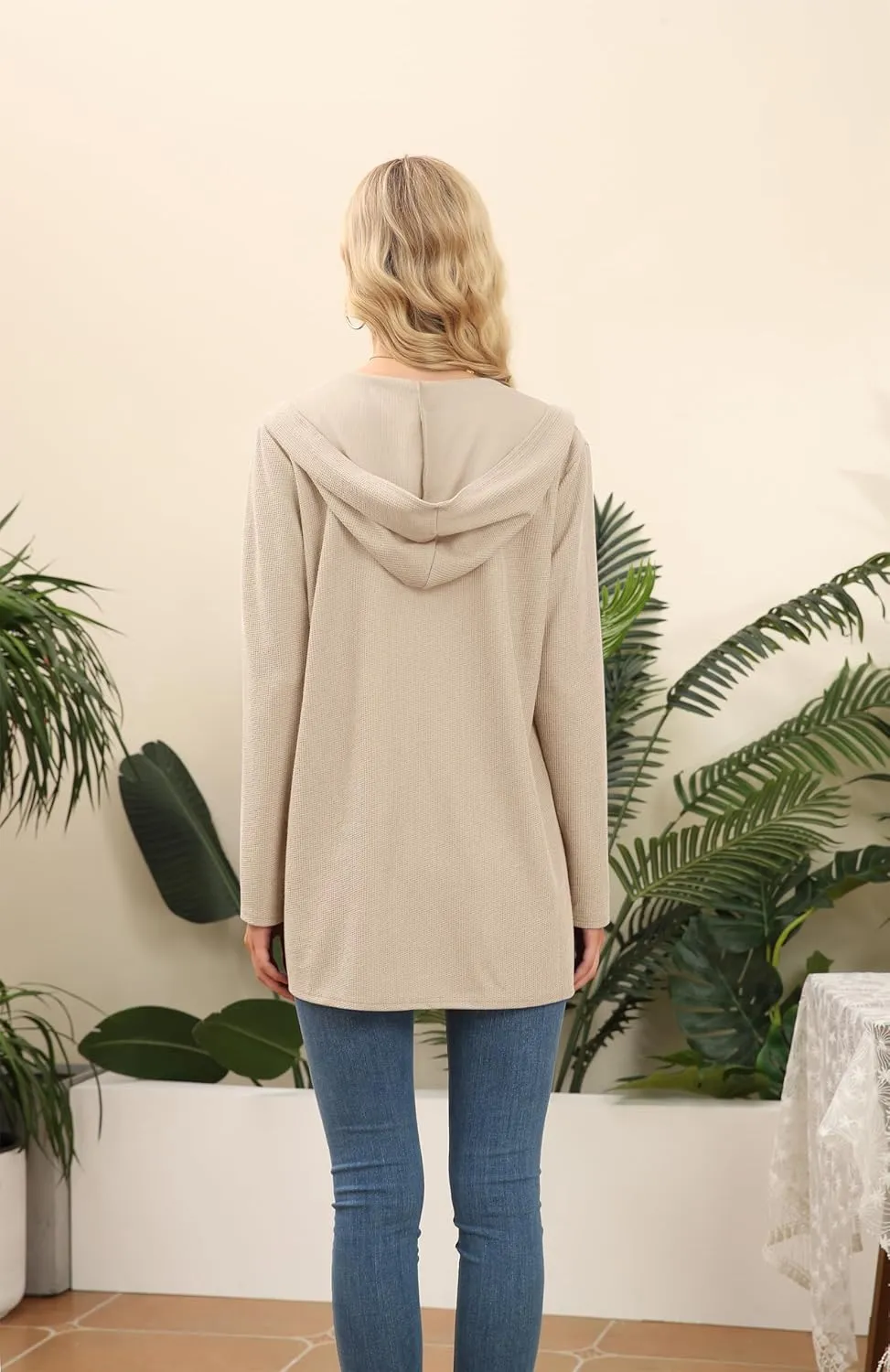 VIISHOW Womens Lightweight Casual Hoodie Cardigans Open Front Waffle Knit Long Sleeve Outwear Coat with Pockets
