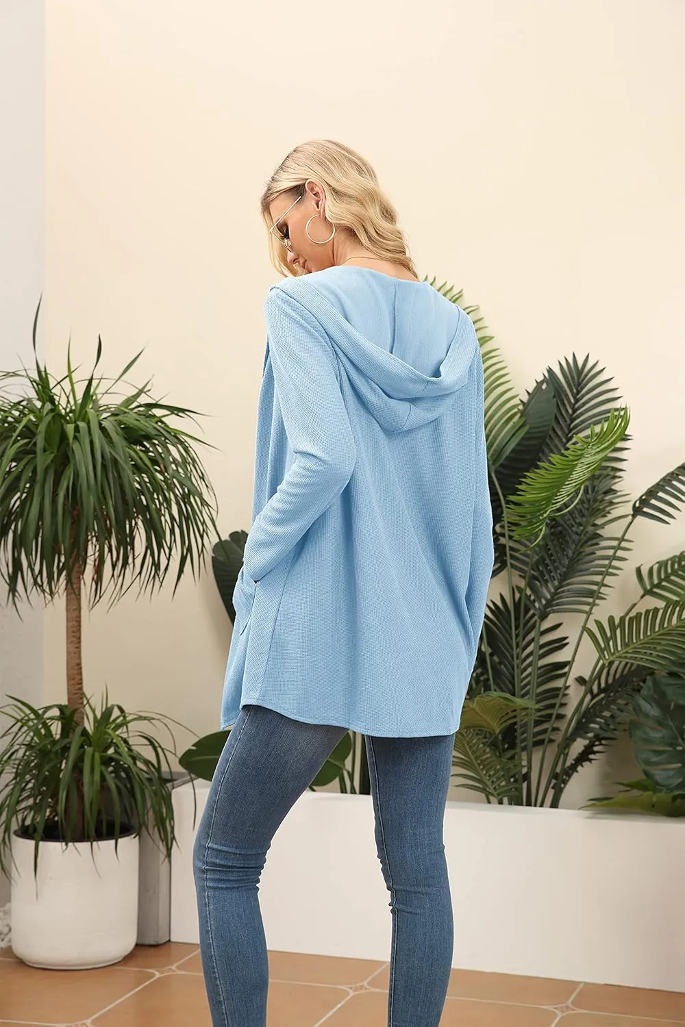 VIISHOW Womens Lightweight Casual Hoodie Cardigans Open Front Waffle Knit Long Sleeve Outwear Coat with Pockets