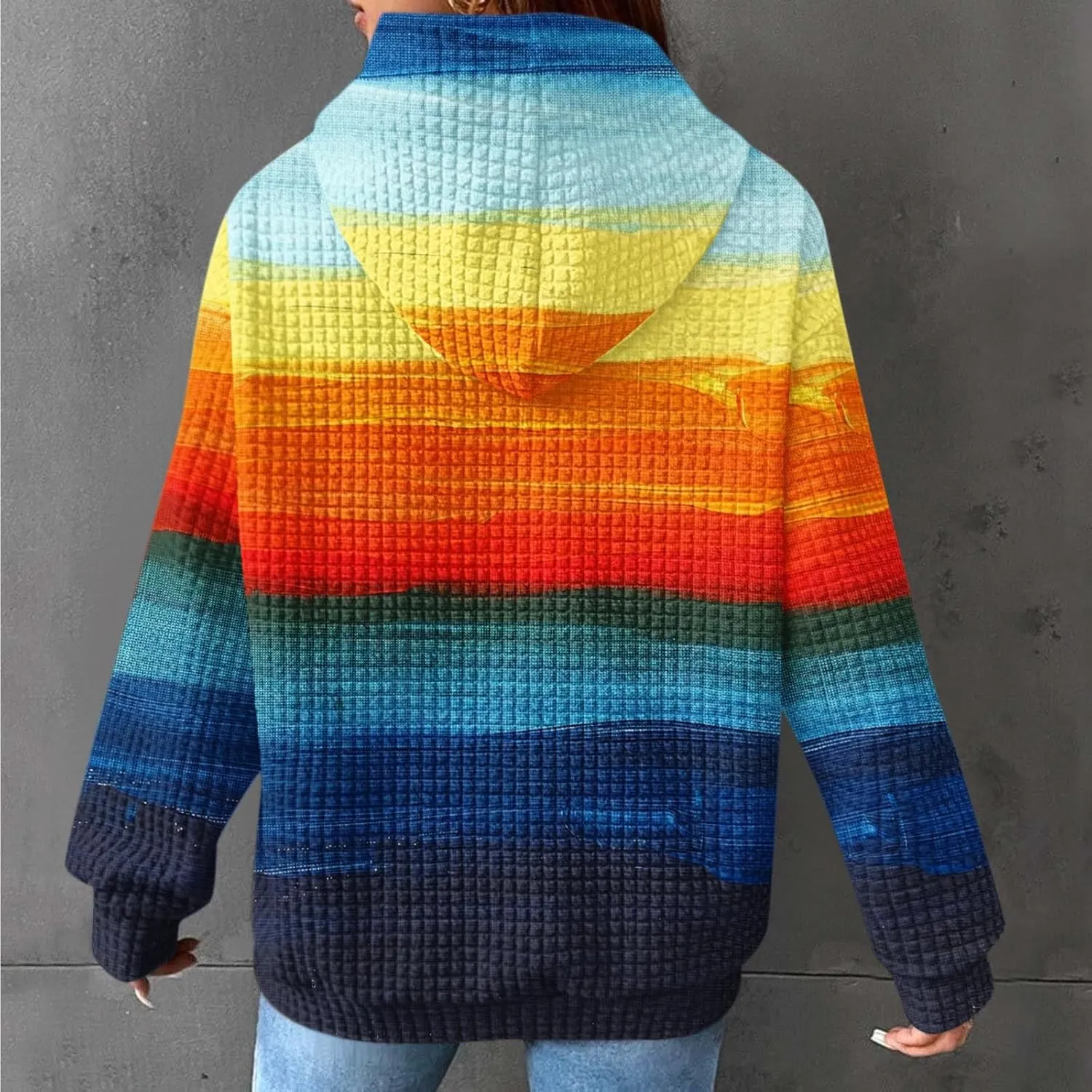 Waffle Hoodie for Women Multicolored Comfy Hoodies Casual Trendy Sweatshirt Loose Fit Pullover Tops with Pocket